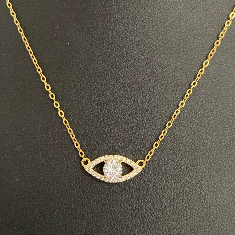 Gold plated sterling silver evil eye necklace.